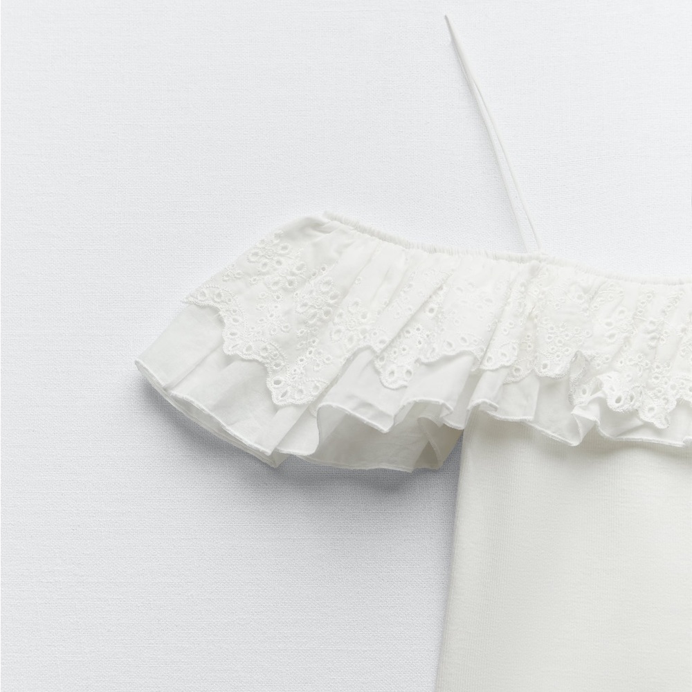 Zara matching bodysuit with embroidered ruffles white NWT - Picture 8 of 8